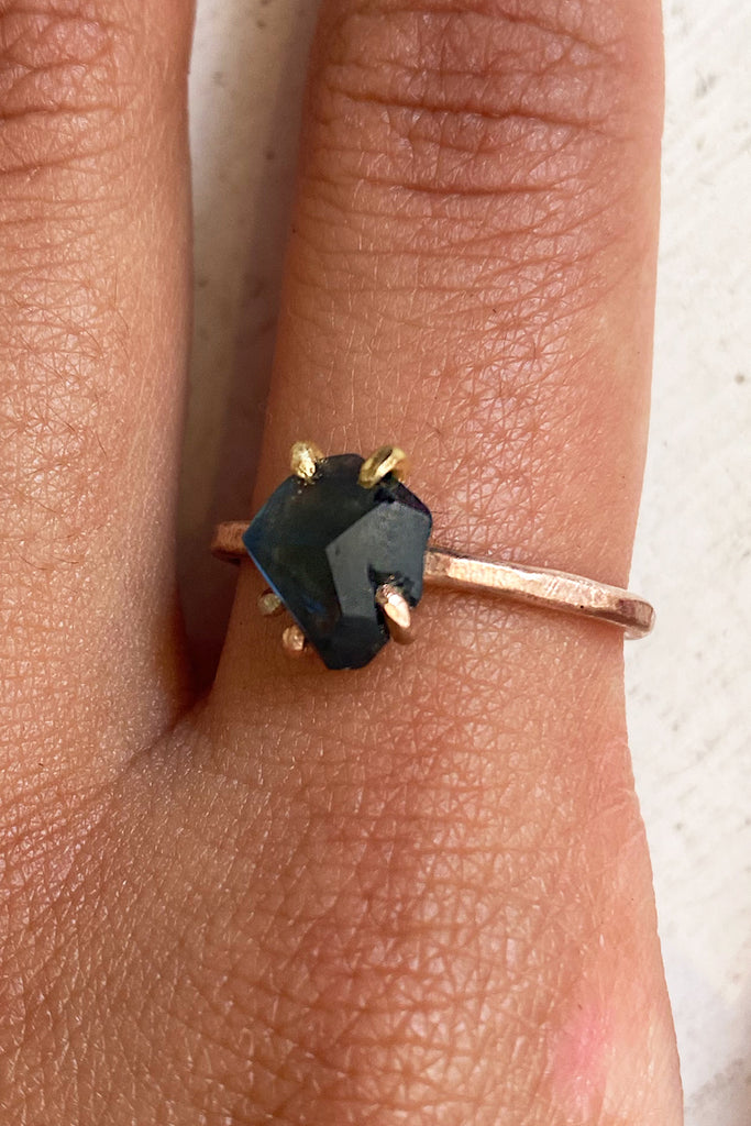 Small Blue Sapphire Stone Rose Gold Ring