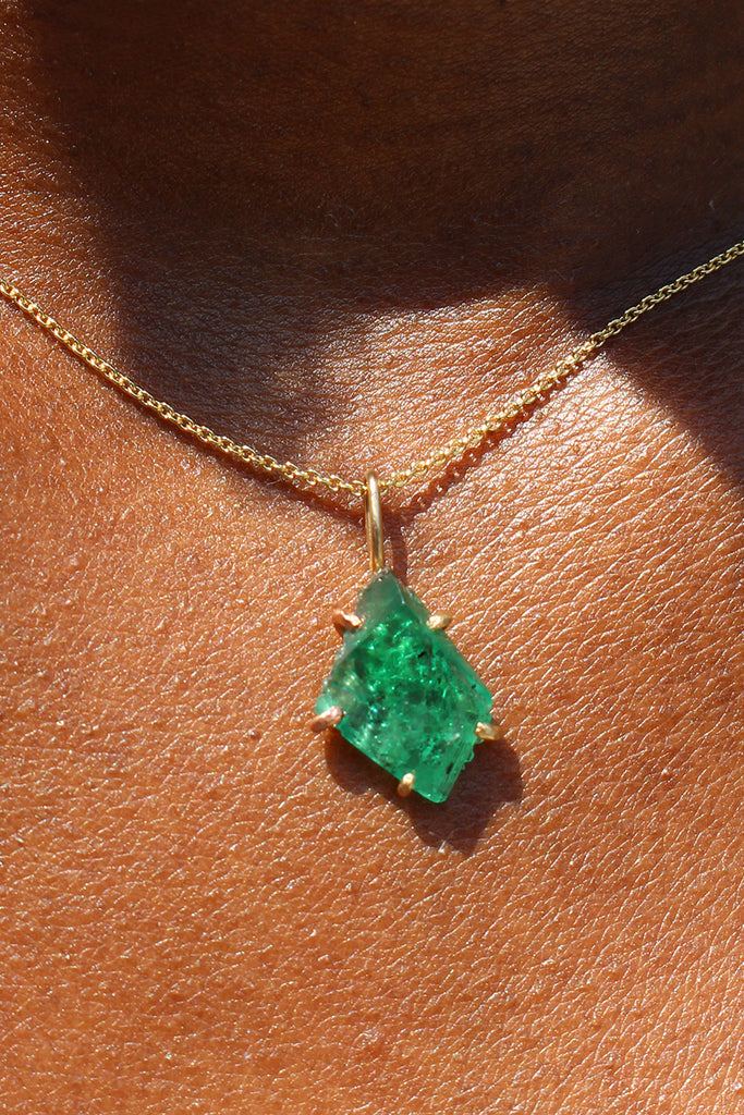 Zambian Emerald Small Stone Pendant Necklace