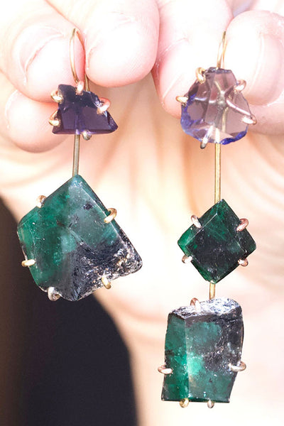 Variance Objects Iolite and Brazilian Emerald Day to Night Earring