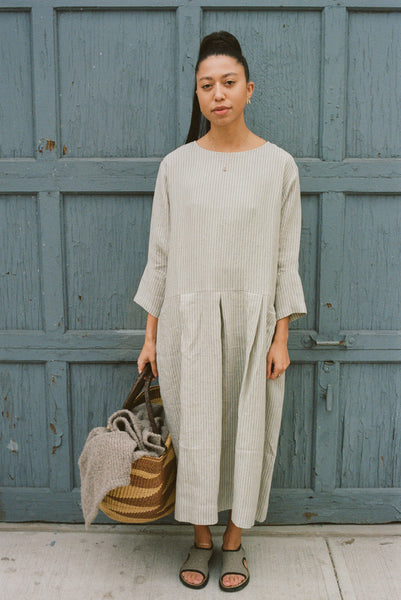 Light Blue Stripe Pleated Dress