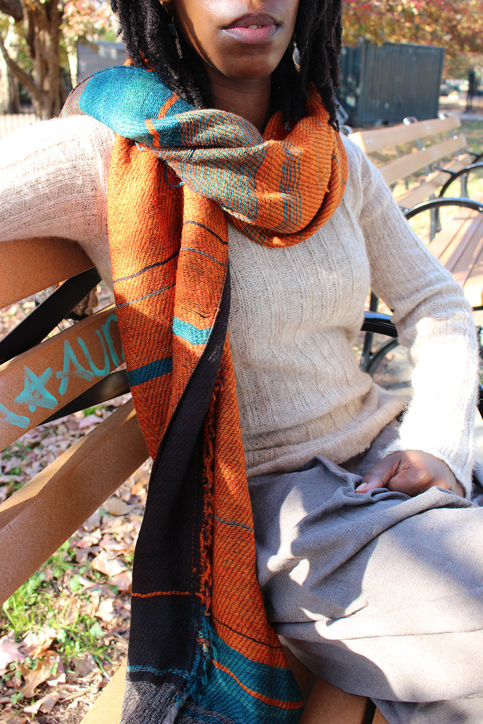 Orange and Blue Roots Medium Shawl