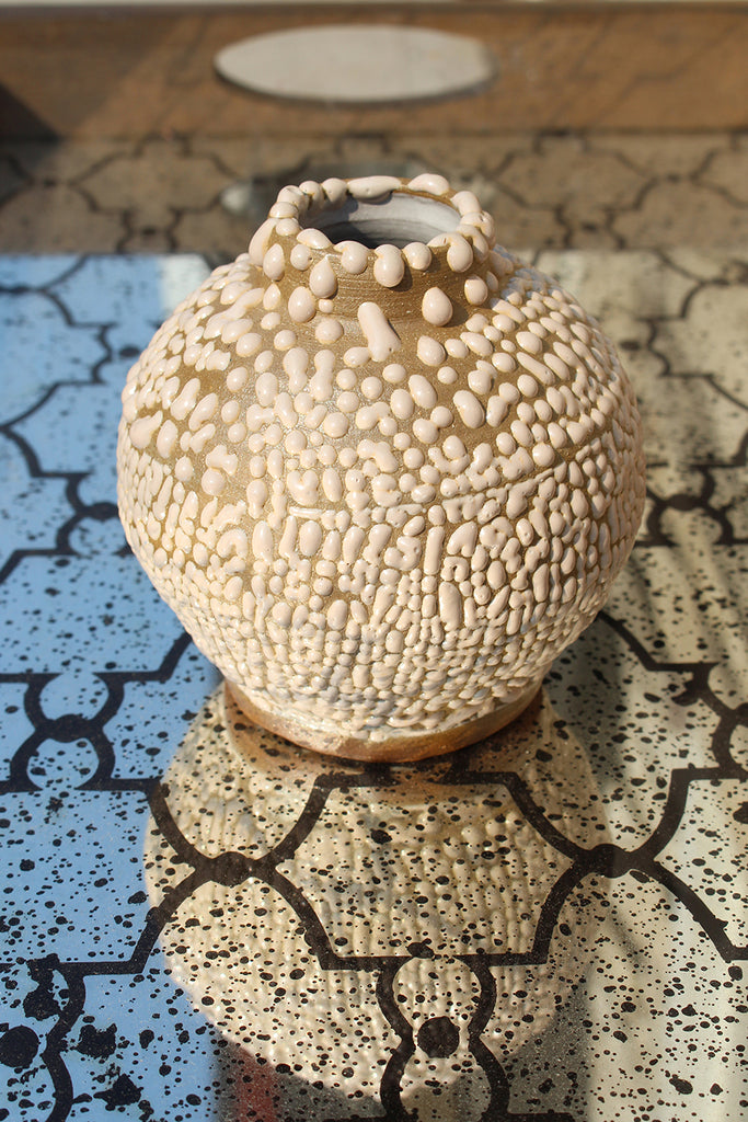 Raina Lee Small White Volcanic Round Vase