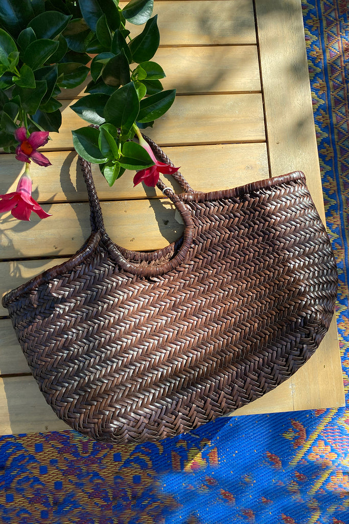 Brown Nantucket large woven-leather basket bag, Dragon Diffusion