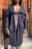 Navy and Green Light Rolled Long Cardigan